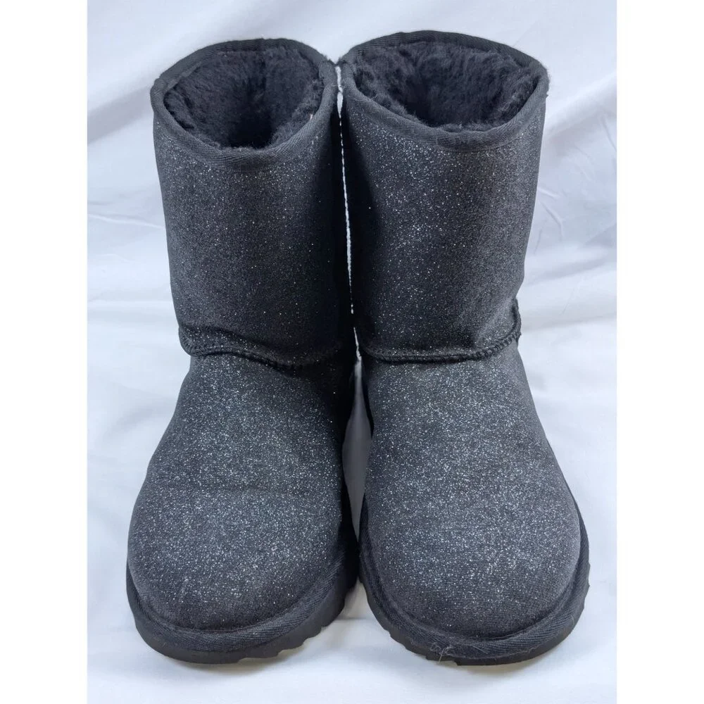 Ugg Boots Kids 6 Classic II Metallic Sparkle‎ Glitter Black Suede Shearling EUC